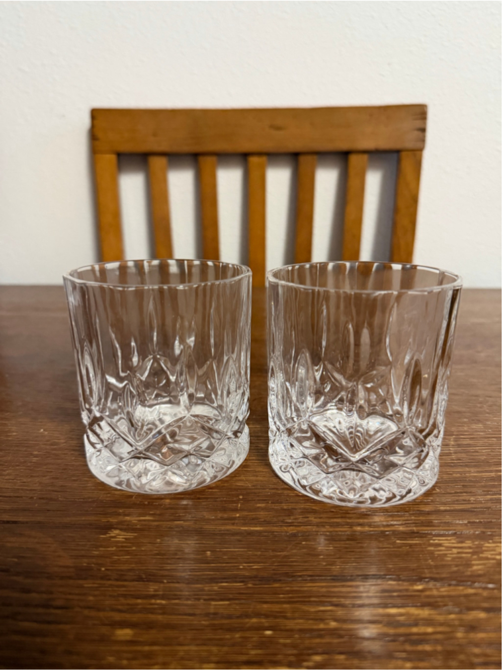 Vintage Cut Crystal Whiskey Glasses Set of 2 Starburst Old Fashioned Tumblers